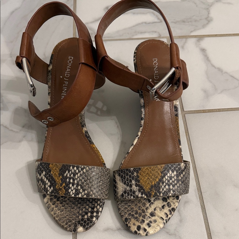 Donald J. Pliner Brown and Snake Print Sandals